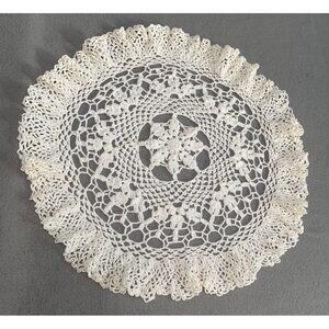 Handmade Crochet Lace Doily White Round Decorative Table Topper 17 Inches